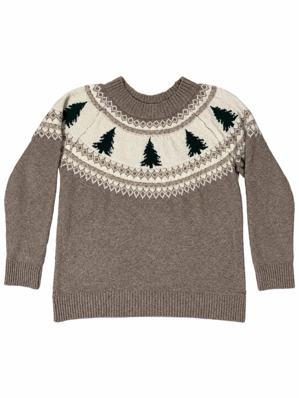 Women Maurices Crewneck Sweater with Cream Yoke and Green Tree Motif size XL